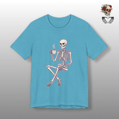 Skeleton Sips Coffee